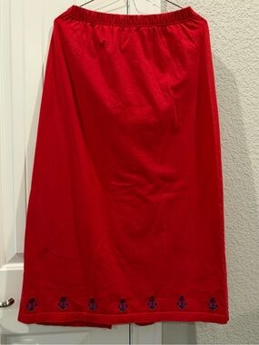 Quacker Factory Red A-Line Skirt with Navy Anchor Trim